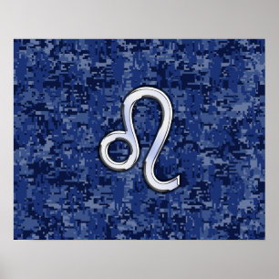 Leo Zodiac Sign on Blue Digital Camouflage