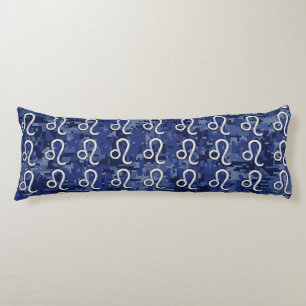 Leo Zodiac Sign on Blue Digital Camouflage Body Pillow