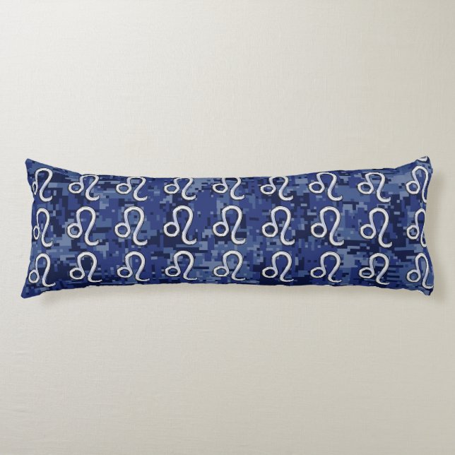 Leo Zodiac Sign on Blue Digital Camouflage Body Pillow (Front)