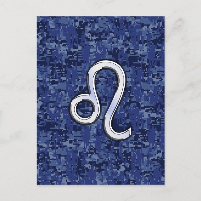 Leo Zodiac Sign on Blue Digital Camouflage Postcard (Front)