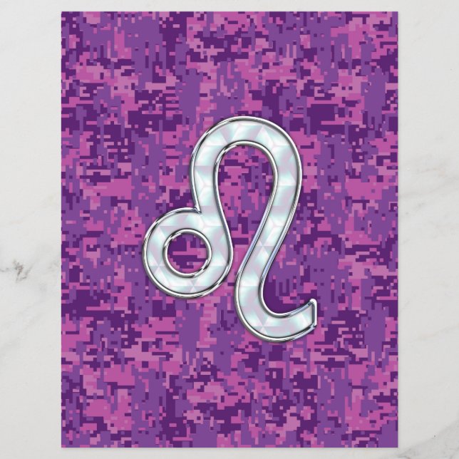 Leo Zodiac Sign on Fuchsia Digital Camouflage Flyer (Front)