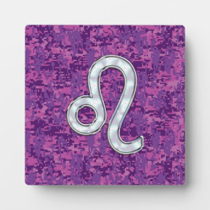 Leo Zodiac Sign on Fuchsia Digital Camouflage Plaque