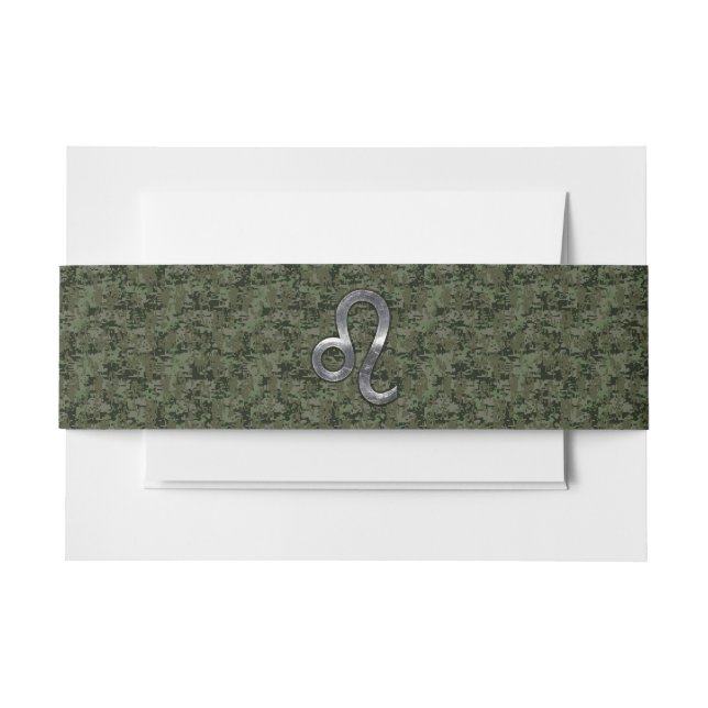 Leo Zodiac Sign on Green Digital Camo Invitation Belly Band (Front Example)