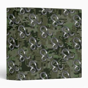Leo Zodiac Sign on Green Digital Camouflage Binder
