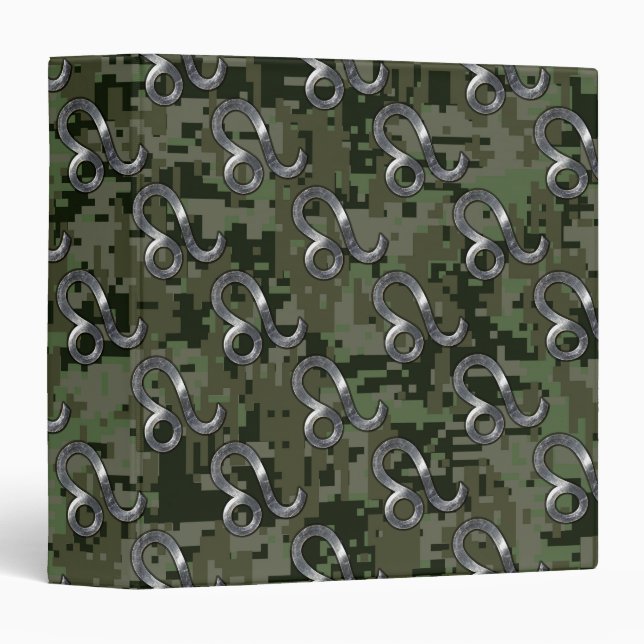Leo Zodiac Sign on Green Digital Camouflage Binder (Front/Spine)