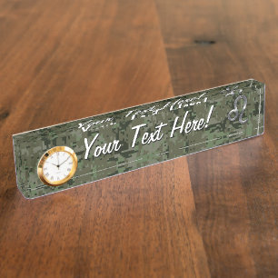 Leo Zodiac Sign on Green Digital Camouflage Nameplate