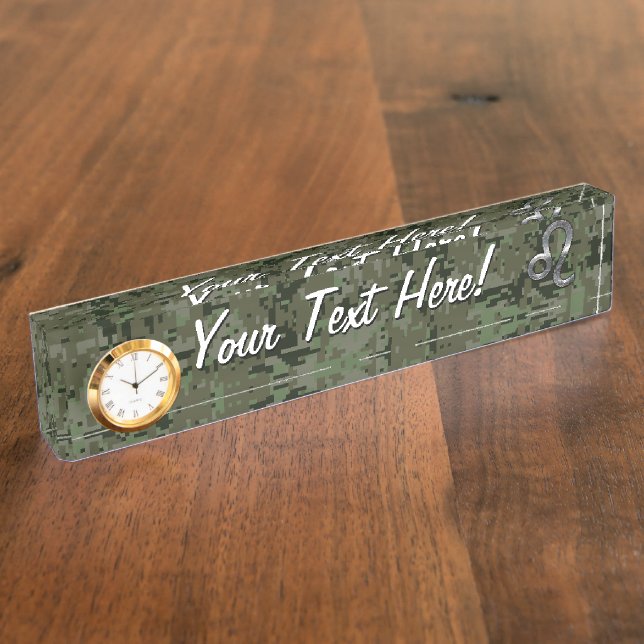 Leo Zodiac Sign on Green Digital Camouflage Nameplate (Side)