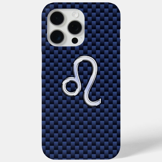Leo Zodiac Sign on Navy Blue Carbon Fibre Print Case-Mate iPhone Case (Back)
