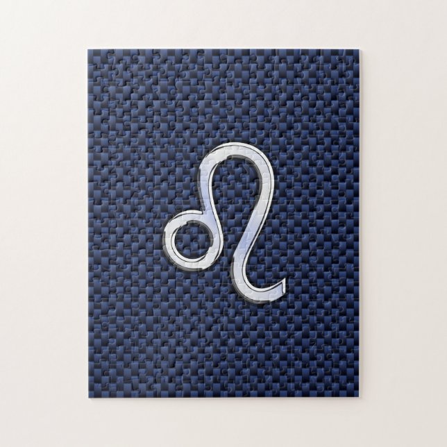 Leo Zodiac Sign on Navy Blue Carbon Fibre Print Jigsaw Puzzle (Vertical)