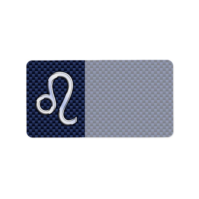 Leo Zodiac Sign on Navy Blue Carbon Fibre Print Label (Front)