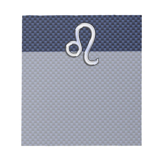 Leo Zodiac Sign on Navy Blue Carbon Fibre Print Notepad (Front)