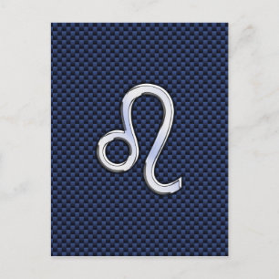Leo Zodiac Sign on Navy Blue Carbon Fibre Print Postcard