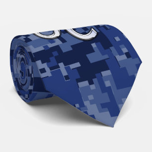 Leo Zodiac Sign on Navy Blue Digital Camouflage Tie