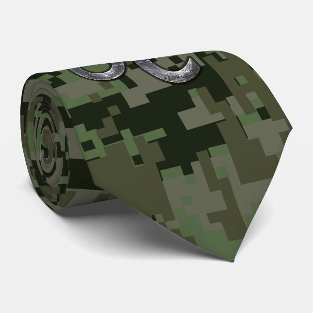 Leo Zodiac Sign on Olive Green Digital Camo Tie (Rolled)