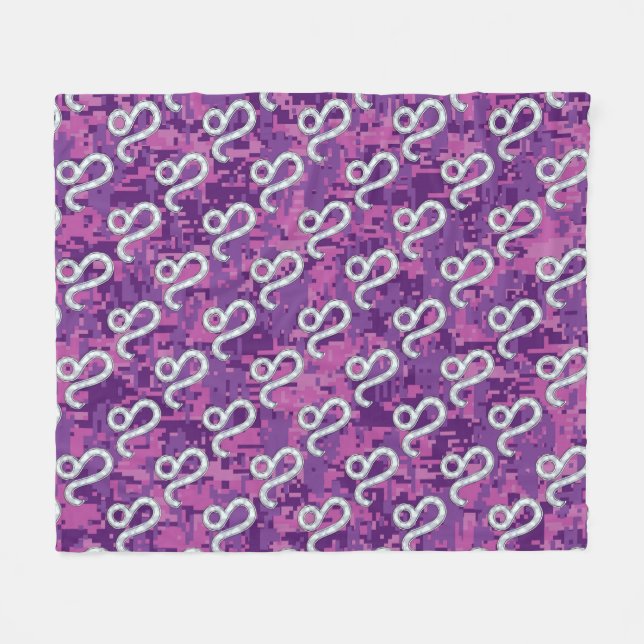 Leo Zodiac Sign on Pink Fuchsia Digital Camo Fleece Blanket (Front (Horizontal))