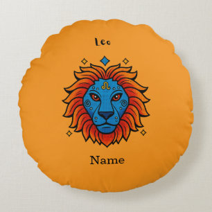 Leo Zodiac Sign Pop Art - Retro Lion Illustration Round Pillow