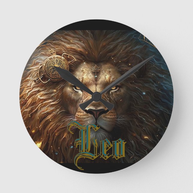 Leo Zodiac Sign Round Clock (Front)