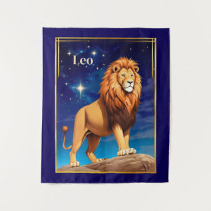 Leo Zodiac Sign Under a Starry Sky Tapestry