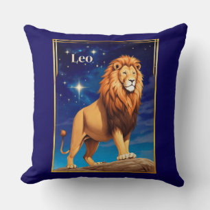 Leo Zodiac Sign Under a Starry Sky Throw Pillow