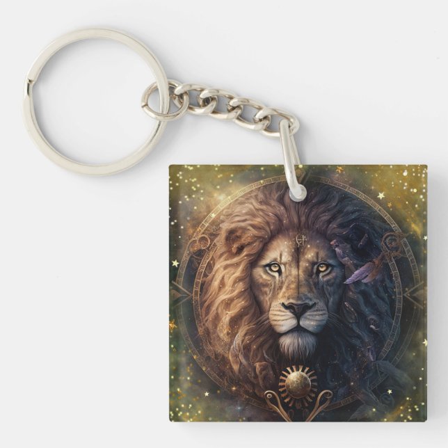 Leo Zodiac Sign Watercolor Design Keychain (Front)