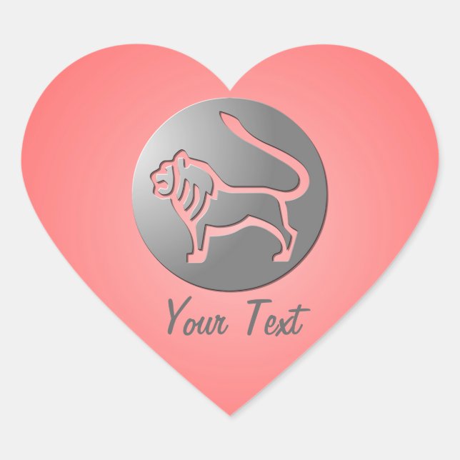 Leo Zodiac Star Sign Silver Pink Heart Shape Sticker (Front)