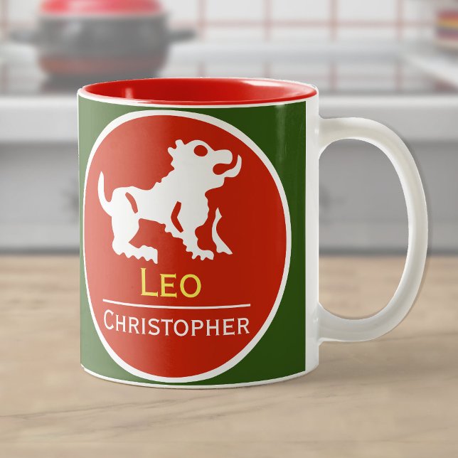 Leo Zodiac Star Sign with Owner's Name Two-Tone Coffee Mug (Creator Uploaded)