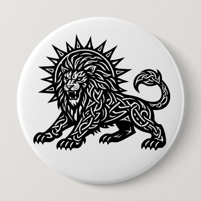 Leo Zodiac Sun‑Mane Lion | BurnsInHell 4 Inch Round Button (Front)
