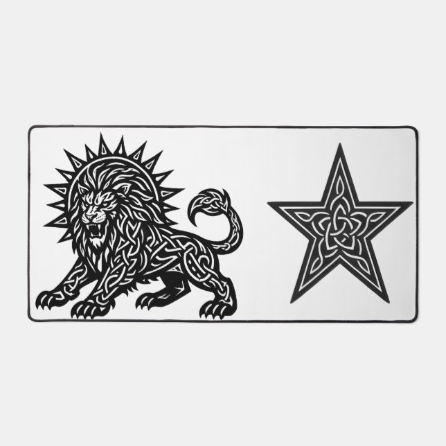 Leo Zodiac Sun‑Mane Lion | BurnsInHell Desk Mat (Front)