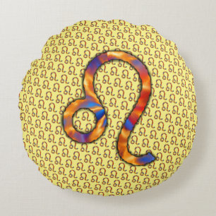 Leo Zodiac Symbol Element by Kenneth Yoncich Round Pillow