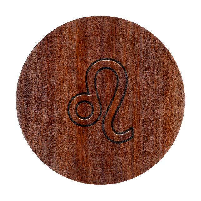 Leo Zodiac Symbol in Mahogany wood style decor Cutting Board (Front)