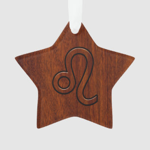 Leo Zodiac Symbol in Mahogany wood style decor Ornament