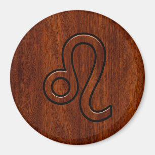 Leo Zodiac Symbol in Mahogany wood style Magnet