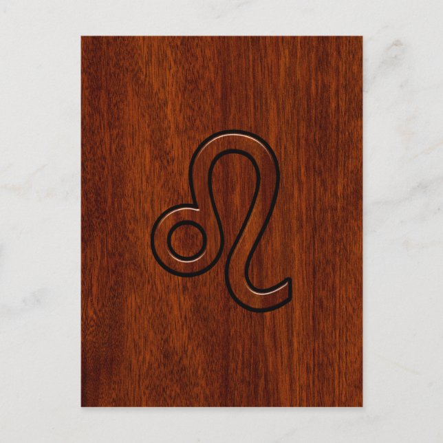 Leo Zodiac Symbol in Mahogany wood style Postcard (Front)