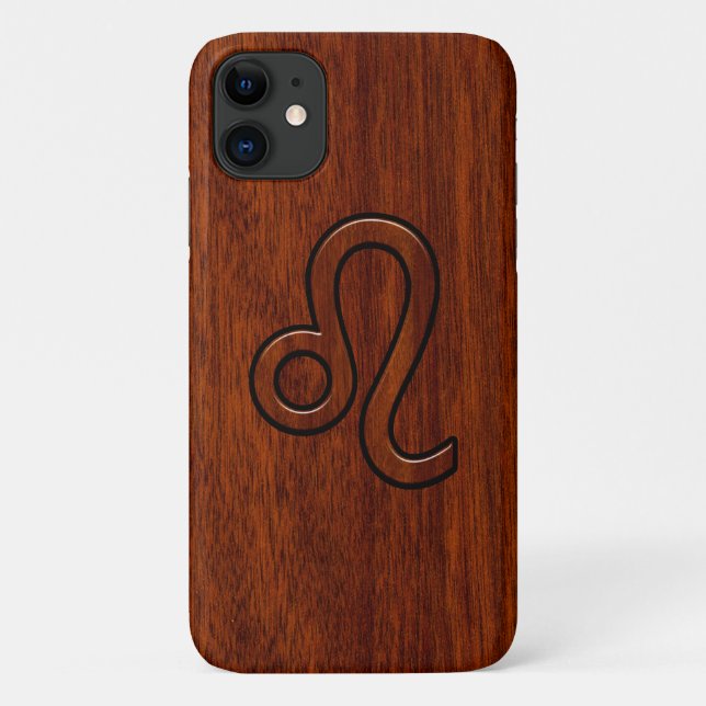 Leo Zodiac Symbol in Rich Mahogany wood style Case-Mate iPhone Case (Back)