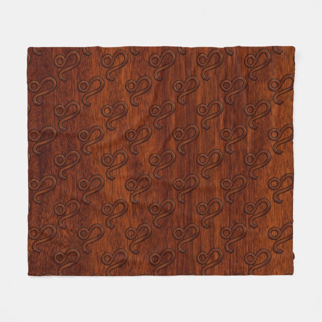 Leo Zodiac Symbol in Rich Mahogany wood style Fleece Blanket (Front (Horizontal))