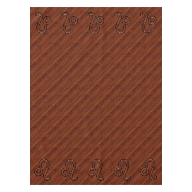 Leo Zodiac Symbol in Rich Mahogany wood style Tablecloth (Front)