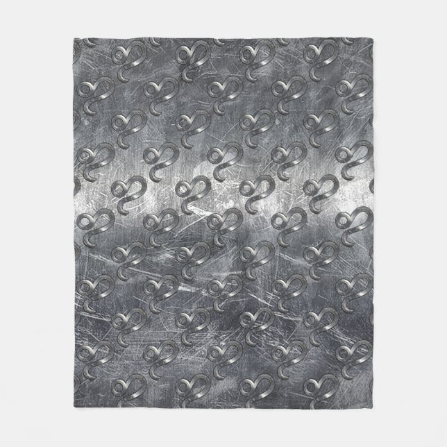 Leo Zodiac Symbol in Silver Steel Style Fleece Blanket (Front)