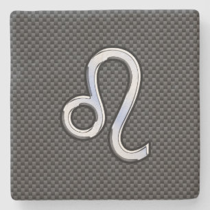 Leo Zodiac Symbol on Carbon Fibre Style Print Stone Coaster