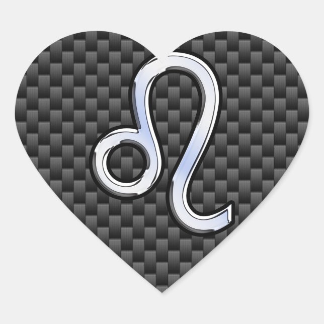 Leo Zodiac Symbol on Charcoal Carbon Fibre Decor Heart Sticker (Front)