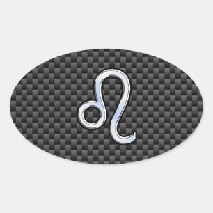 Leo Zodiac Symbol on Charcoal Carbon Fibre Decor Oval Sticker