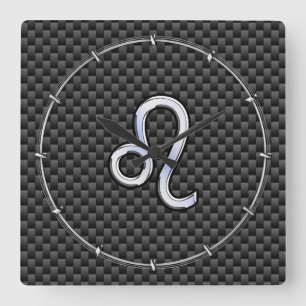 Leo Zodiac Symbol on Charcoal Carbon Fibre Decor Square Wall Clock