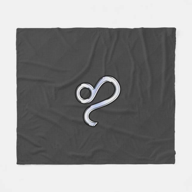 Leo Zodiac Symbol on Charcoal Carbon Fibre Print Fleece Blanket (Front (Horizontal))