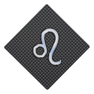 Leo Zodiac Symbol on Charcoal Carbon Fibre Print Graduation Cap Topper