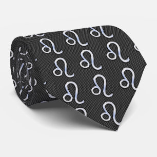 Leo Zodiac Symbol on Charcoal Carbon Fibre Print Tie