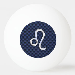 Leo Zodiac Symbol on Navy Blue Carbon Fiber Print Ping Pong Ball