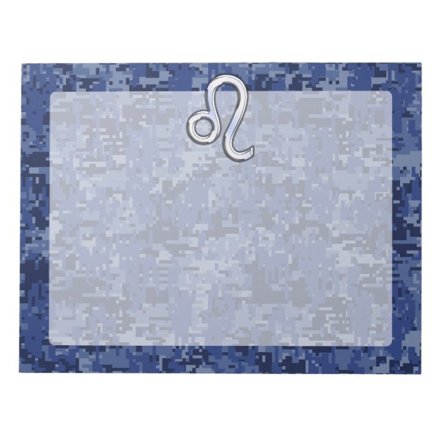 Leo Zodiac Symbol on Navy Blue Digital Camo Notepad (Front)