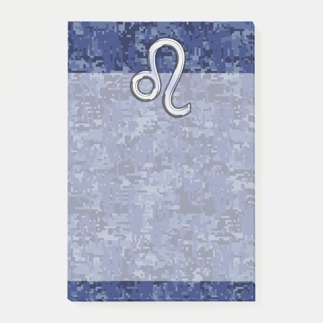 Leo Zodiac Symbol on Navy Blue Digital Camo Post-it Notes (Front)