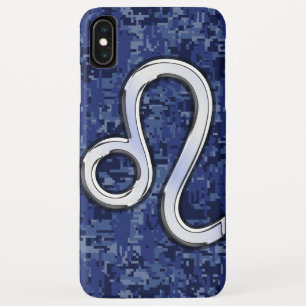 Leo Zodiac Symbol on Navy Blue Digital Camouflage iPhone XS Max Case