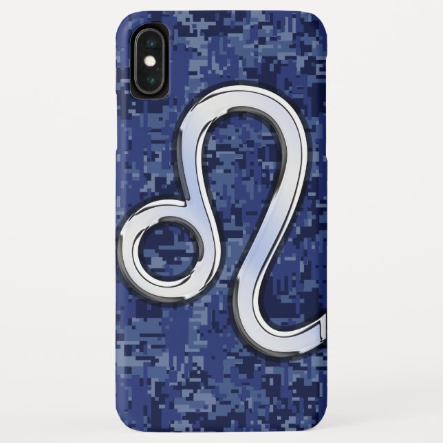 Leo Zodiac Symbol on Navy Blue Digital Camouflage Case-Mate iPhone Case (Back)