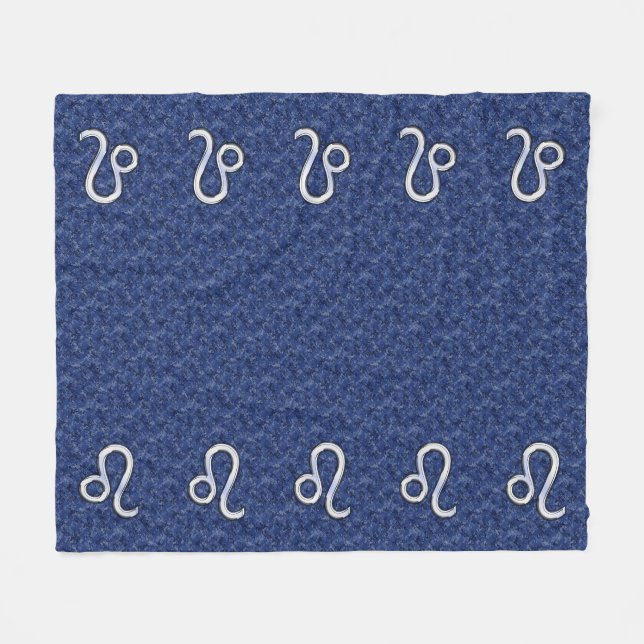 Leo Zodiac Symbol on Navy Blue Digital Camouflage Fleece Blanket (Front (Horizontal))